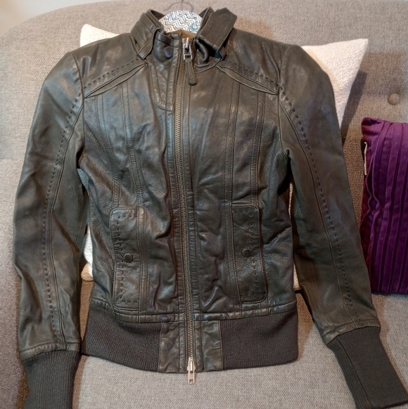 Mackage for Aritzia Leather Bomber Jacket Brown XS - Picture 6 of 11